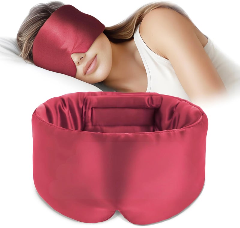 Soft Sleep Mask, Blackout Eye Mask for Side Sleepers, Women Men Sleeping Mask, Anti-Wrinkle & Softer Than Real Mulberry Silk Eye Cover, Satin Blindfold with Adjustable Band Red